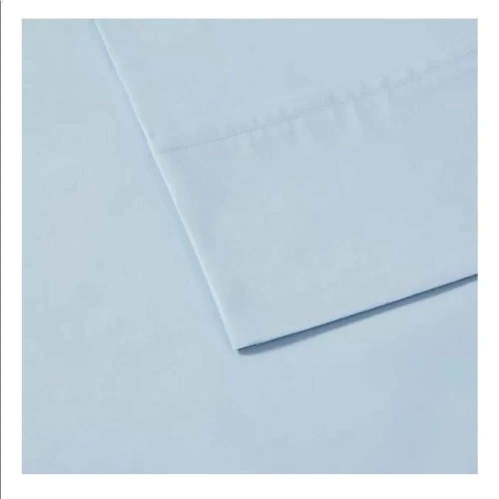 Madison Park 200-Thread-Count Peached Percale Cotton Full Sheets in Light blue